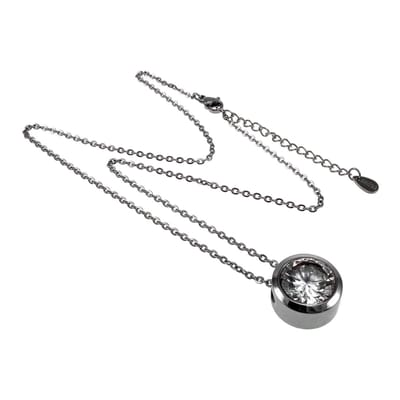Kabelketting met Ronde Hanger met Transparante Zirkonia, Ketting met Hanger, Gepolijst RVS - Verstelbaar 45-50cm