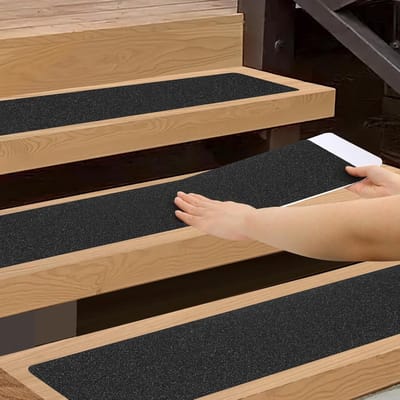 Anti-Slip Trapstroken voor Houten Treden – 5 Stuks (6”x30”) Vooraf Geknipte Gripband, Weerbestendig voor Buitenste Trappen, Anti-Glijdend (Zwart)