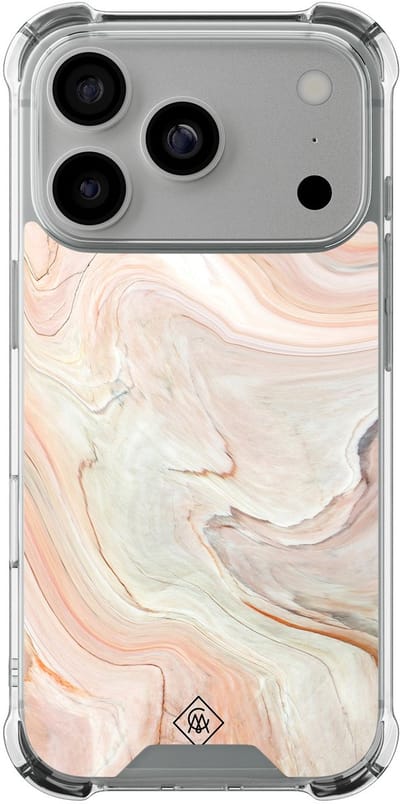 Casimoda® hoesje - Geschikt voor iPhone 17 Pro - Marmer Waves - Shockproof case - Extra sterk - TPU/polycarbonaat - Bruin/beige, Transparant