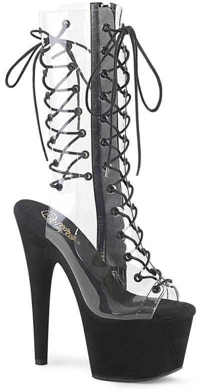 Pleaser - ADORE-700-60FS Plateau Laarzen, Paaldans schoenen - Paaldans schoenen - 36 Shoes - Zwart/Transparant