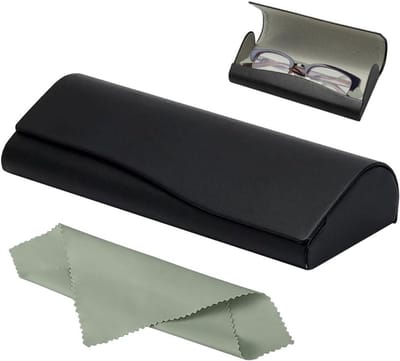 Glasses Case Hard Case, Premium PU Leather Glasses Case Black Glasses Case Women and Men Comes with a Microfiber Cloth - ShopVlot