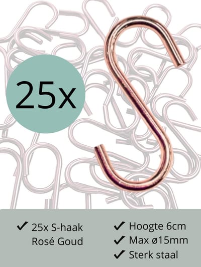 Leathergoodz - 25x S-haakjes Rosé Goud - 6cm/klein - ø15mm - s-haakjes - ophanghaken - handdoekhaakje - S-haken