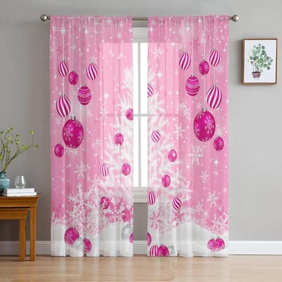 Sneeuwvlok Grijs Sneeuwpop Kerstboom Garen Gordijn Raam Tule Gordijnen Voor Woonkamer Keuken Raam Transparante Voile Gordijnen W135 x H115cm x1&Grommet Top