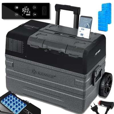 KESSER® Compressor Koelbox 42L Elektrische Frigobox met 2x Koelelementen APP-bediening USB-aansluiting 12/24V 230V en Telescopische stangwielen tot -20 °C | Coolbox voor auto en camping Antraciet