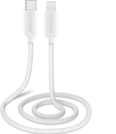 Musthavz Gevlochten USB-C naar Lightning Kabel 0.5 Meter - Wit/White