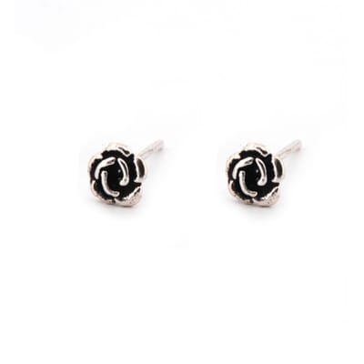 Zilveren oorknopjes - klein roosje - 5mm - antiek zilver look - geoxideerd