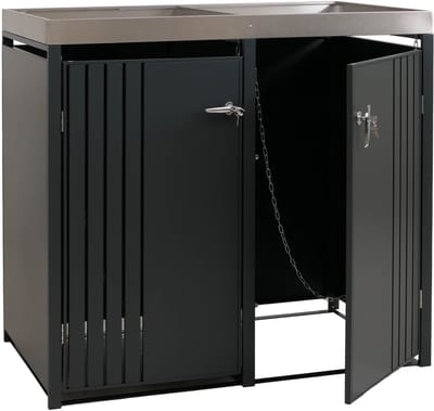 Afvalbakbekleding voor 2 afvalbakken MCW-O67, afvalbakbox met plantenbak, metaal 125x132x84cm 55kg ~ antraciet