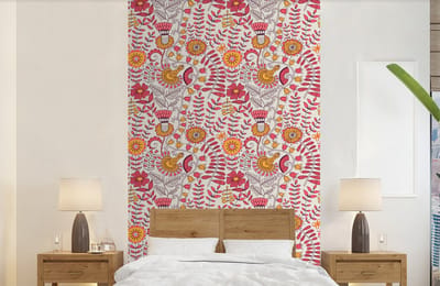 Behang - Fotobehang Bloemen - Design - Roze - Oranje - Breedte 150 cm x hoogte 240 cm