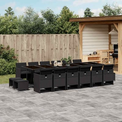 vidaXL - 17-delige - Tuinset - met - kussens - poly - rattan - zwart