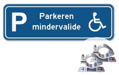 Parkeerbord Mindervalide - Weerbestendig Aluminium - 40x15 cm - Bevestiging: Met paalbeugels Ø48mm