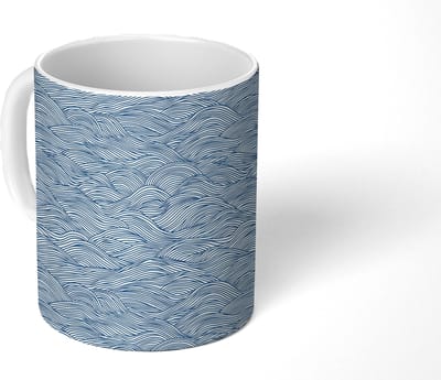 Mok - Koffiemok - Golven - Ritmisch - Blauw - Mokken - 350 ML - Beker - Koffiemokken - Theemok