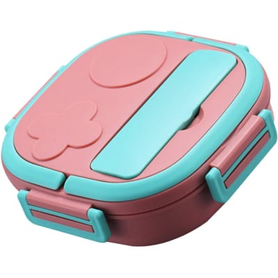 Lunchbox Met Vork 3 Vakken Japanse Lunchbox Herbruikbare Lunch Diner Containers Lekdicht Roestvrij Staal Bento roze