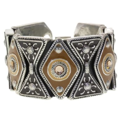 Behave - Armband - Vintage Antiek - Bohemian Stijl - Zilverkleur met Bruin - 16 cm