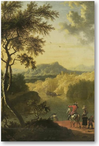 Italiaans landschap met reizigers - 60x90 Dibond voor Binnen én Buiten - Timotheus de Graef - Meesterwerken