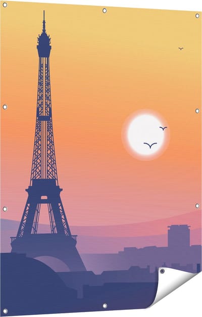 Gards Tuinposter Illustratie van de Eiffeltoren in Parijs - 90x120 cm - Tuindoek - Tuindecoratie - Wanddecoratie buiten - Tuinschilderij