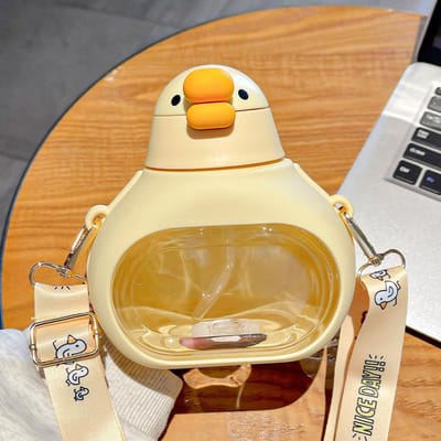 Bouteille d'eau en résine d'oie dessin animé mignonne pour filles enfants Tasse à eau avec paille Extérieur Facile à transporter Activités sportives Espace pour boire Utilisation pratique 650ml