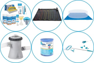 Zwembad Accessoirepakket 5-delig - WAYS Onderhoudspakket & Zwembad verwarming & Filterpomp (28602GS) + Filter & Onderhoudsset Deluxe & Grondzeil