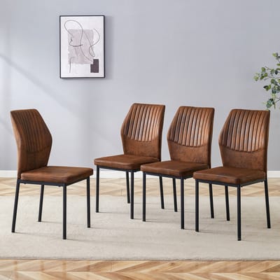 Eetkamerstoelen Set Van 4 - Eetkamerstoel - Eetkamerstoelen - Ergonomisch - Verticale embossing - Gewatteerde zitting - Stof - Metalen stoelpoten - Modern Design - Bruin, zwart