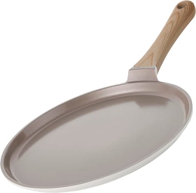 Alice by ISENVI Pannenkoekenpan Inductie - 28 cm - Keramisch - Koudgreep - Pancake Pan - PFAS, PTFE Vrij - Alle warmtebronnen - Beige