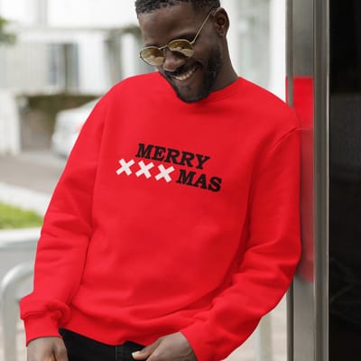 Amsterdam Kersttrui Rood Merry XXXmas - Maat XS - Uniseks Fit - Kerstkleding Voor Dames & Heren