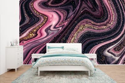 Behang - Fotobehang Marmerlook - Roze - Paars - Goud - Luxe - Marmer - Breedte 400 cm x hoogte 240 cm