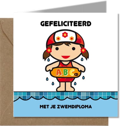 Tallies Cards - greeting - ansichtkaarten - Zwemdiploma meisje - Primo  - Set van 4 wenskaarten - Inclusief kraft envelop - geslaagd - diploma - zwemdiploma - rijbewijs - 100% Duurzaam