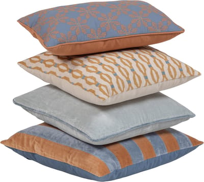 WOOOD Lira Kussens - Blauw/Oranje - Set van 4