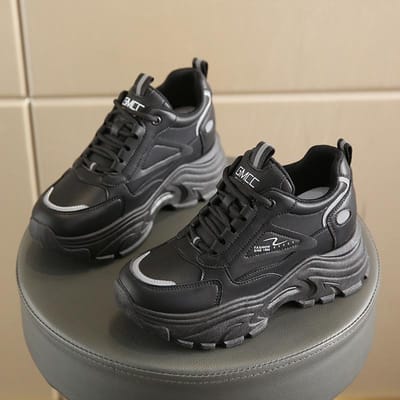 Kleine Witte Schoenen Dames Lente Nieuwe Damesschoenen Platform Hoogteverhoging Dames Vrije Tijd Sport Papa Schoenen 40 zwart