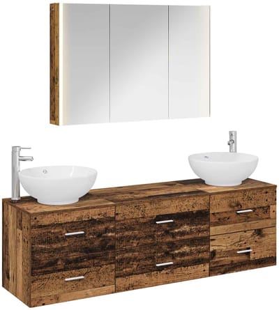 vidaXL Badkamermeubelset 4 st Oud hout Bewerkt hout en glas