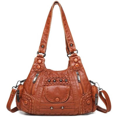 Modieuze gevlochten retro klinknagels voor dames one-shoulder okseltas grote capaciteit hand draagtas rug anti-diefstal rits brown