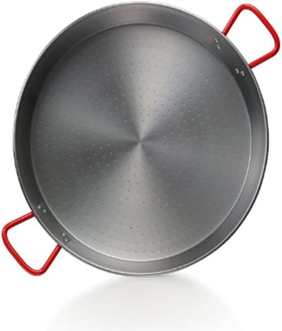 Paella Pan - Kookpan Steelpan - Gerechten Bakken - Dubbele Handgrepen - 24 cm - Zilver Rood