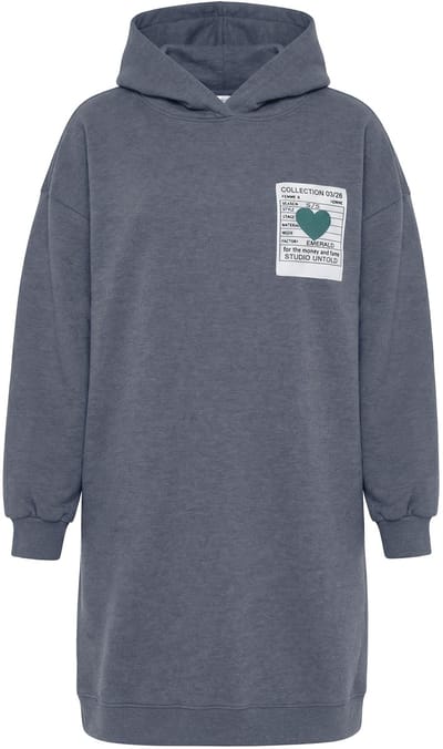 Studio Untold - Dames - Sweatjurk oversized capuchon - Donkergrijze melange - Maat 46+