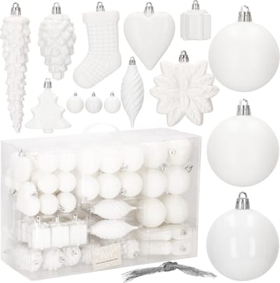 Springos Kerstballen | Kerstversiering | Onbreekbaar | 72 Stuks | Wit