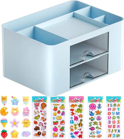 Multifunctionele Bureau Organizer met Lades, Ruimtebesparende Penhouder en Tafel Organizer met 5 Compartimenten voor Kantoor, Thuis en School (Blauw)