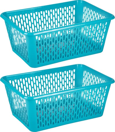Plasticforte opbergmand/kastmandje - 2x - 6,5 liter - blauw - kunststof - 20 x 30 x 11 cm