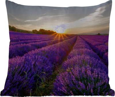 Tuinkussen - Lavendel - Bloemen - Zonsondergang - Paars - 40x40 cm - Weerbestendig