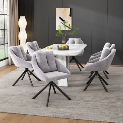 Sweiko Moderne Grijze Fluwelen Stoel, 6-sets,Geschikt voor 360° rotatie, Stijlvolle en comfortabele roterende eetkamerstoel, ademende fluwelen stof, ergonomisch ontwerp, elegante Grijze roterende stoel