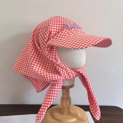 Chapeau de Soleil à Carreaux Protection Solaire Simple Respirant Coton Casquette de Baseball Séchage Rapide Couvre-Chef Activités Extérieures brown