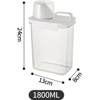 Opbergtank Plastic Vochtdicht Luchtdicht Wasmiddelpoeder Granen Opbergdoos met Maatbeker Pot Keukenartikelen white