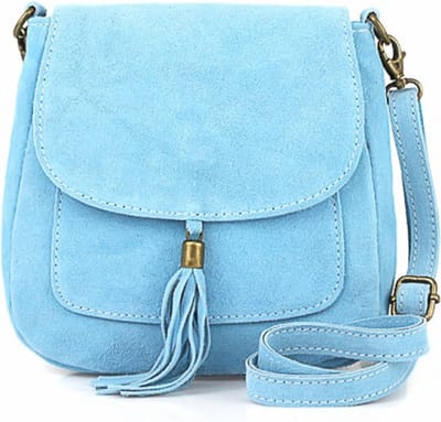Lichtblauwe Suède Schoudertas Tassle - Suède Boho Schoudertassen met Kwastje - Italiaans Suède - Verstelbaar Hengsel - Baby Blue - Lichtblauwe