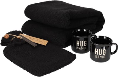 JENS Living Hug Giftset – Kruik, Plaid & 2 Mokken – Teddy Fleece – Ideaal als Cadeauset