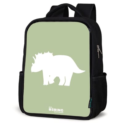 NoBoringSuitcases.com® - Rugzak zwart - Schooltas jongen & meisje - Groen met Triceratops dino - Rugtas voor school - Boekentas kind - Schoolrugzak - Kinderrugzak