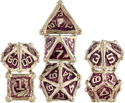 Lapi Toys - Dungeons and Dragons dobbelstenen - DnD Dice - Polydice - Dobbelstenen Dungeons Dragons - Metal dice - Metalen Dobbelstenen - DnD Dice Set - 1 set (7 stuks) - Metaal - Goud - Rood
