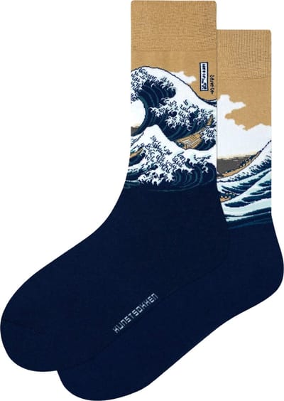 Kunst sokken - De Grote Golf van Kanagawa: Hokusai - Sokken Dames 36 40 - Biologisch Katoenen Sokken - funny socks happy - Vrolijke Sokken - Grappige Sokken - Sokken Cadeau