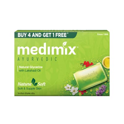 Savon de bain Medimix Ayurvédique Naturel à la Glycérine avec Huile de Lakshadi pour une Peau Douce, Souple & Hydratée 125G (Achetez 4, Recevez 1 Pack Combo Supplémentaire) | Naturel | yellow