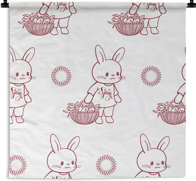 Wandkleed - Wanddoek - Konijnen - Patronen - Dieren - Cartoon - 90x90 cm - Wandtapijt
