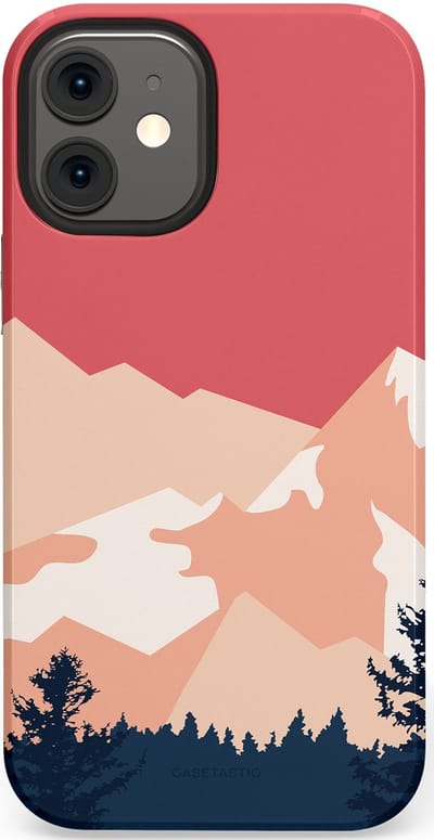 Casetastic hoesje geschikt voor Apple iPhone 12 Mini - Dubbellaagse bescherming - Bergen bij stille toppen - Fashion Case - Koraal Donkergrijs Zand Perzik