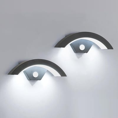 U-vormige buitenwandlampen met bewegingssensor (verpakking van 2) - Zwart, 16W, 6500K wit licht, IP65