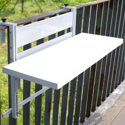 Hangtafel Balkon - Klaptafel Buiten - Genieten van Uitzicht - In Hoogte Verstelbaar - 60x30cm - Wit