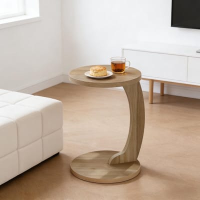 HAUSS SPOLE Bijzettafel - C Vorm Met Rond Blad - Voor Bank En Bed - MDF - 38 x 55 cm - Licht Eiken